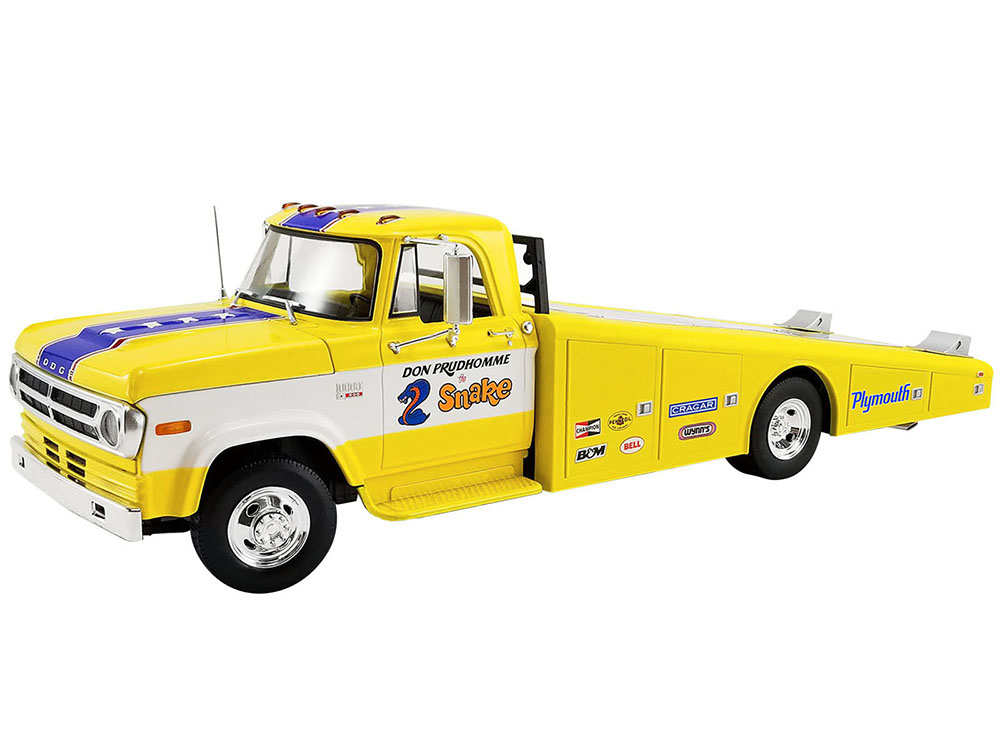 1970 Dodge D-300 Ramp Truck Yellow "The Snake - Don Prudhomme" Limited Edition to 636 pieces Worldwide 1/18 Diecast Model Car by ACME