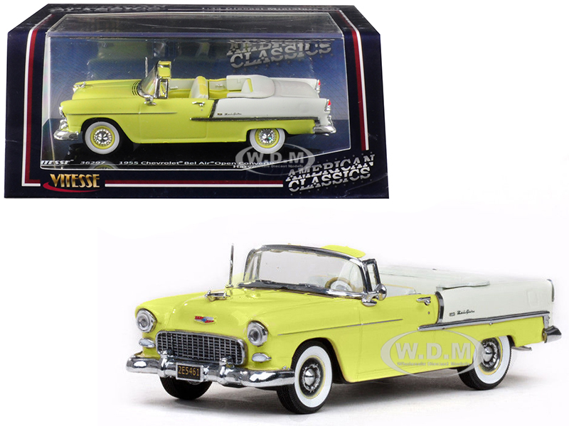 Image of 1955 Chevrolet Bel Air Open Convertible Harvest Gold and Yellow 1/43 Diecast Model Car by Vitesse