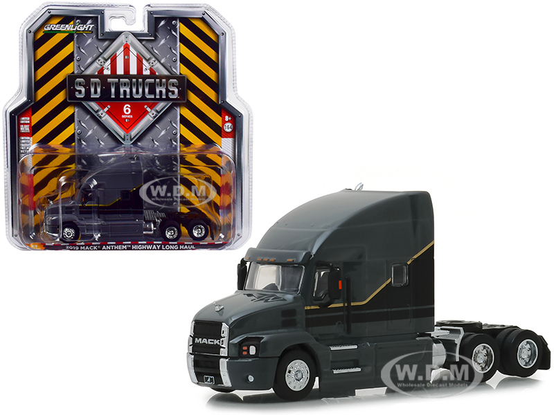 2019 Mack Anthem Highway Long Haul Truck Cab Gray With Black And Gold Stripes "s.d. Trucks" Series 6 1/64 Diecast Model By Greenlight