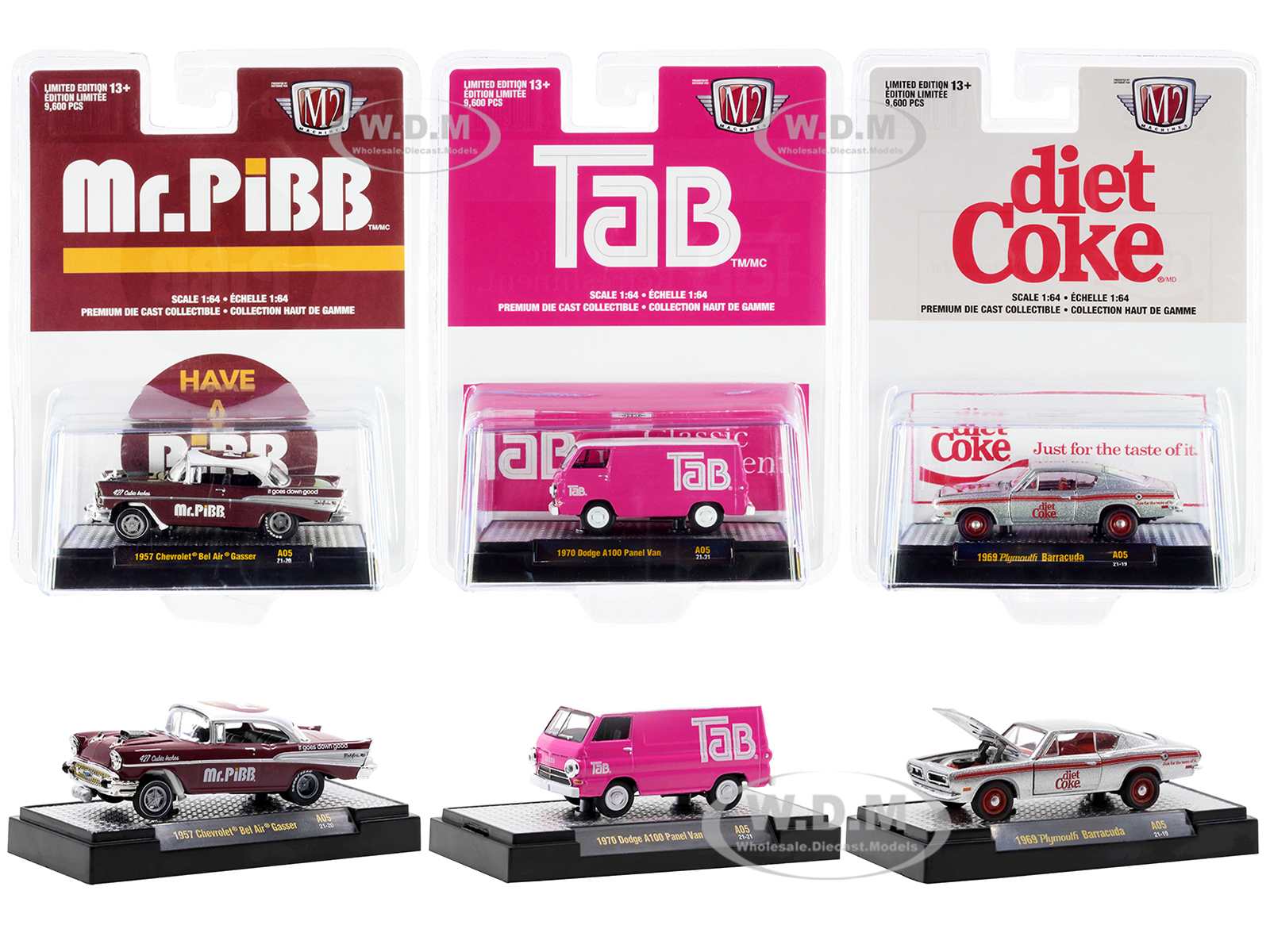 "3 Sodas" Set of 3 pieces Release 5 Limited Edition to 9600 pieces Worldwide 1/64 Diecast Model Cars by M2 Machines