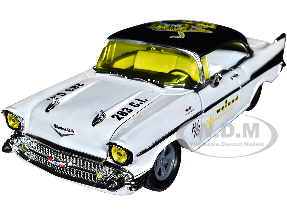 1957 Chevrolet 210 Hardtop Weiand Colonial Cream and Black with Graphics Limited Edition to 7000 pieces Worldwide 1/24 Diecast Model Car by M2 Machines