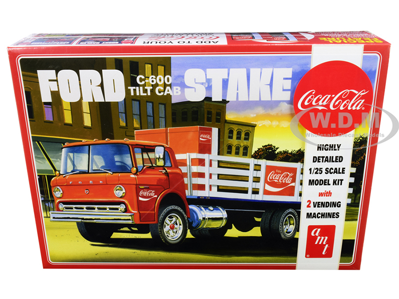 Skill 3 Model Kit Ford C600 Stake Bed Truck with Two "Coca-Cola" Vending Machines 1/25 Scale Model by AMT