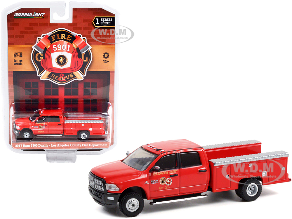 2017 Ram 3500 Dually Service Truck Red "Los Angeles County Fire Department" (California) "Fire &amp; Rescue" Series 1 1/64 Diecast Model Car by Green
