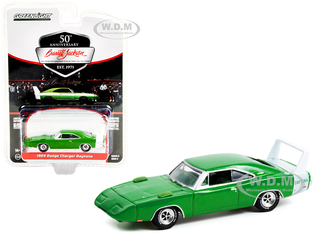 1969 Dodge Charger Daytona Spring Green Metallic with Green Interior and White Tail Stripe (Lot #1399) Barrett Jackson Scottsdale Edition Series 8 1/64 Diecast Model Car by Greenlight
