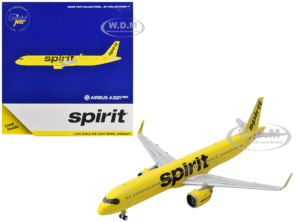 Airbus A321neo Commercial Aircraft Spirit Airlines Yellow 1/400 Diecast Model Airplane by GeminiJets