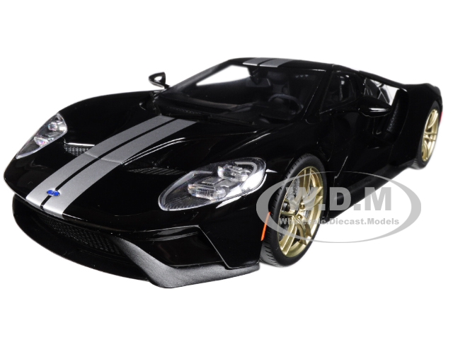 Image of 2017 Ford GT Black with Silver Stripes 1/18 Model Car by GT Spirit for Acme
