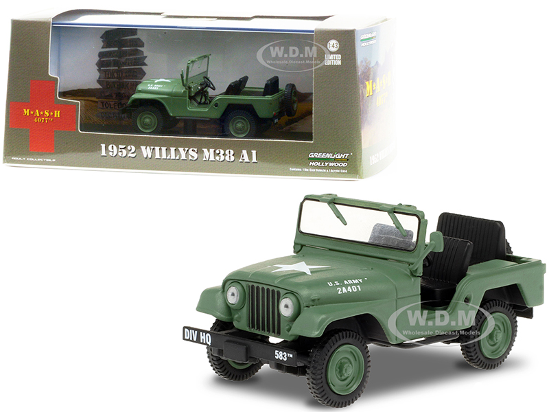 1952 Willys M38 A1 Army Green MASH (1972-1983) TV Series 1/43 Diecast Model Car By Greenlight