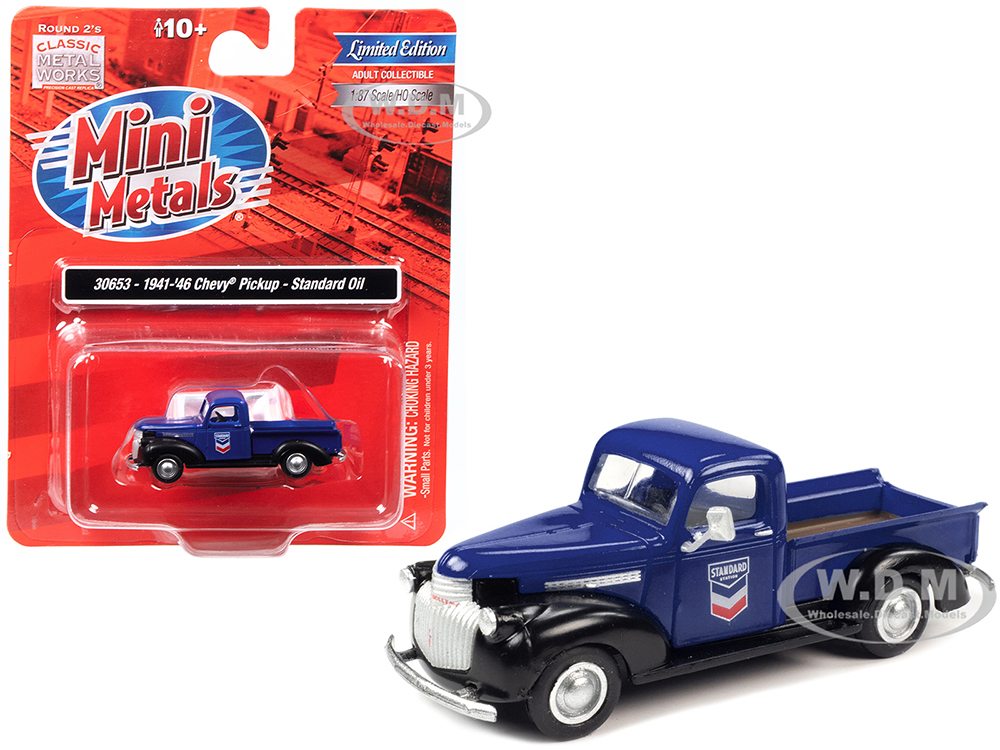 1941-1946 Chevrolet Pickup Truck Blue and Black "Standard Oil" 1/87 (HO) Scale Model by Classic Metal Works