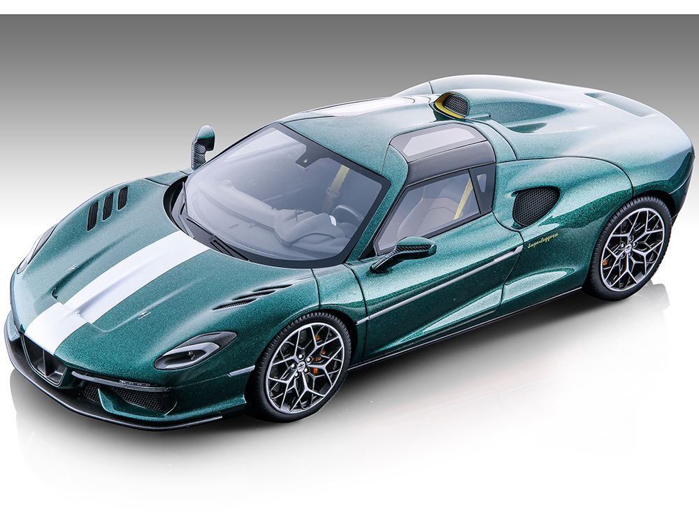 2020 Touring Superleggera Arese RH95 Green Metallic with White Stripes "Mythos Series" Limited Edition to 70 pieces Worldwide 1/18 Model Car by Tecno