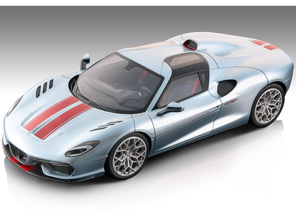 2021 Touring Superleggera Arese RH95 Silver Metallic with Red Stripes Mythos Series Limited Edition to 70 pieces Worldwide 1/18 Model Car by Tecnomodel