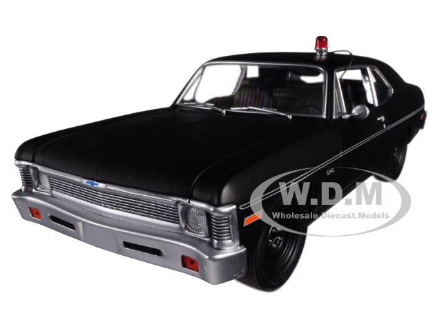 Image of 1971 Chevrolet Nova Police Matte Black "Hunter" (1984-1991) TV Series Limited Edition to 348 pieces Worldwide 1/18 Diecast Model Car by GMP