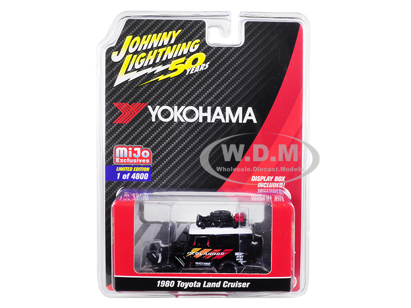 Image of 1980 Toyota Land Cruiser Black with Accessories "Geolandar Yokohama" "Johnny Lightning 50th Anniversary" Limited Edition to 4800 pieces Worldwide 1/6