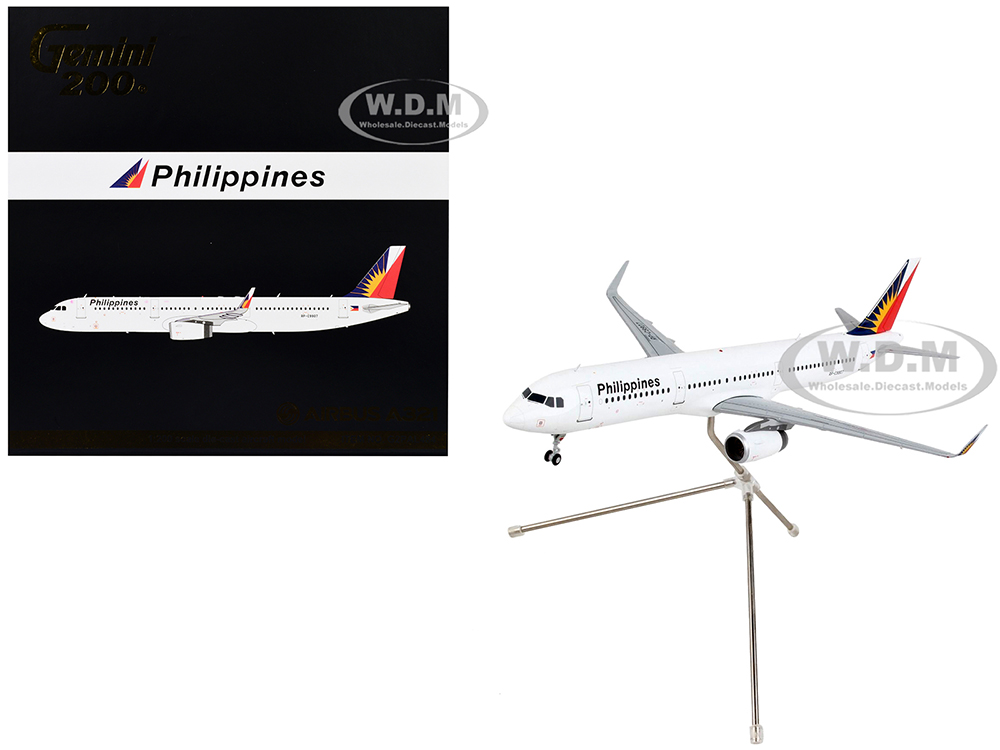 Airbus A321 Commercial Aircraft Philippine Airlines White with Tail Graphics Gemini 200 Series 1/200 Diecast Model Airplane by GeminiJets