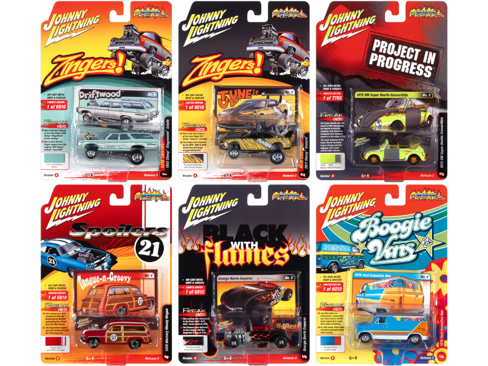 "Street Freaks" 2021 Set A of 6 Cars Release 2 1/64 Diecast Model Cars by Johnny Lightning