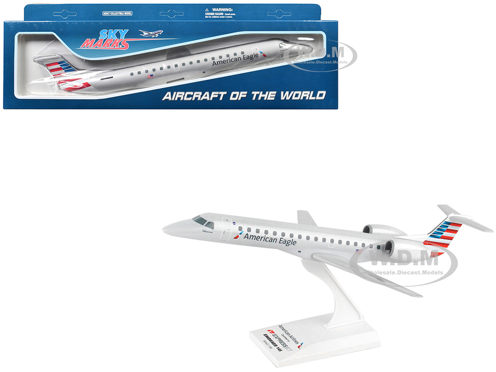 Embraer ERJ-145 Commercial Aircraft "American Eagle - ExpressJet" Gray with Striped Tail (Snap-Fit) 1/100 plastic model by Skymarks