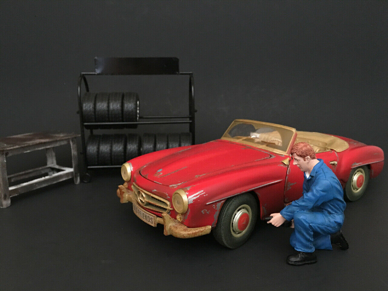 Mechanic Tony Inflating Tire Figurine for 1/18 Scale Models by American Diorama