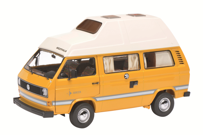 1979-1990 Volkswagen T3 "joker" Camping Bus Yellow With High Roof 1/18 Diecast Model Car By Schuco
