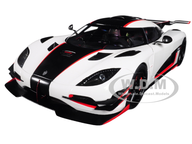 Image of Koenigsegg One 1 Pebble White and Carbon Black with Red Accents 1/18 Model Car by Autoart
