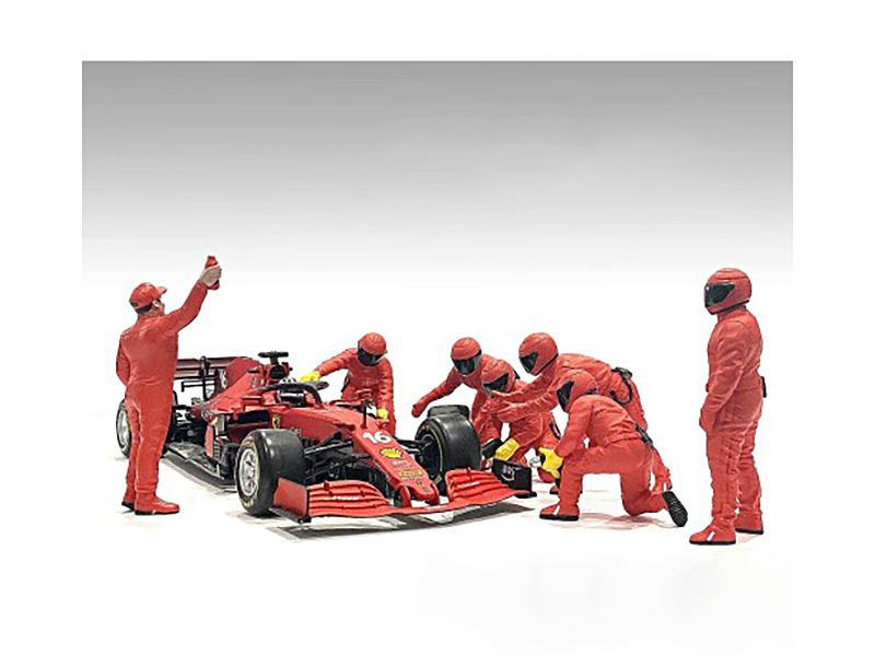 Formula One F1 Pit Crew 7 Figure Set Team Red Release III for 1/18 Scale Models by American Diorama
