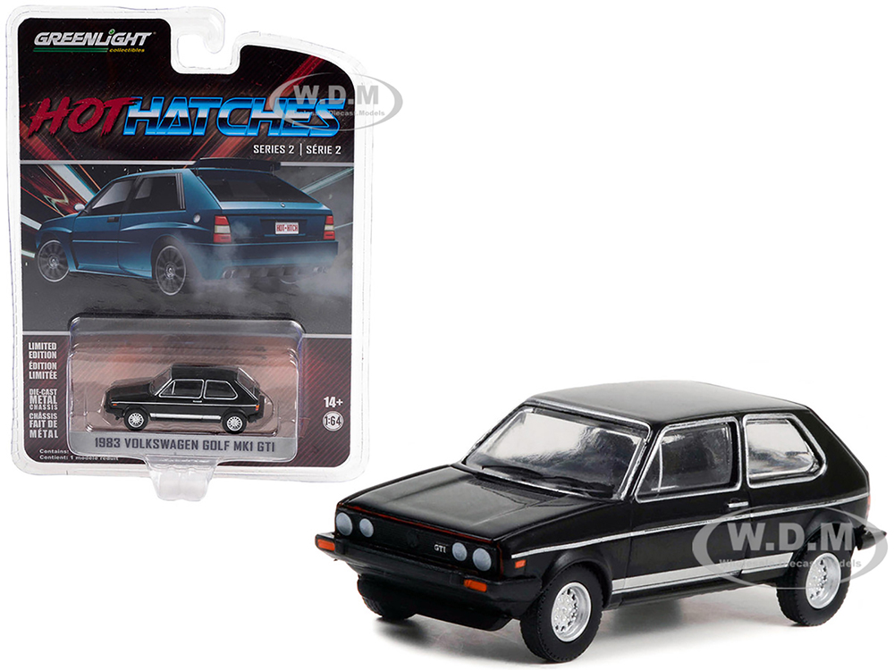 1983 Volkswagen Golf Mk1 GTI Black with Silver Stripes "Hot Hatches" Series 2 1/64 Diecast Model Car by Greenlight