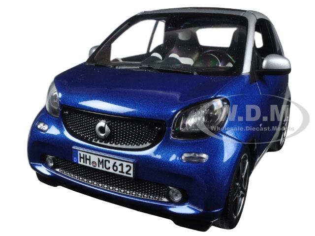 2015 Smart For Two Cabrio Blue And Silver 1/18 Diecast Model Car By Norev