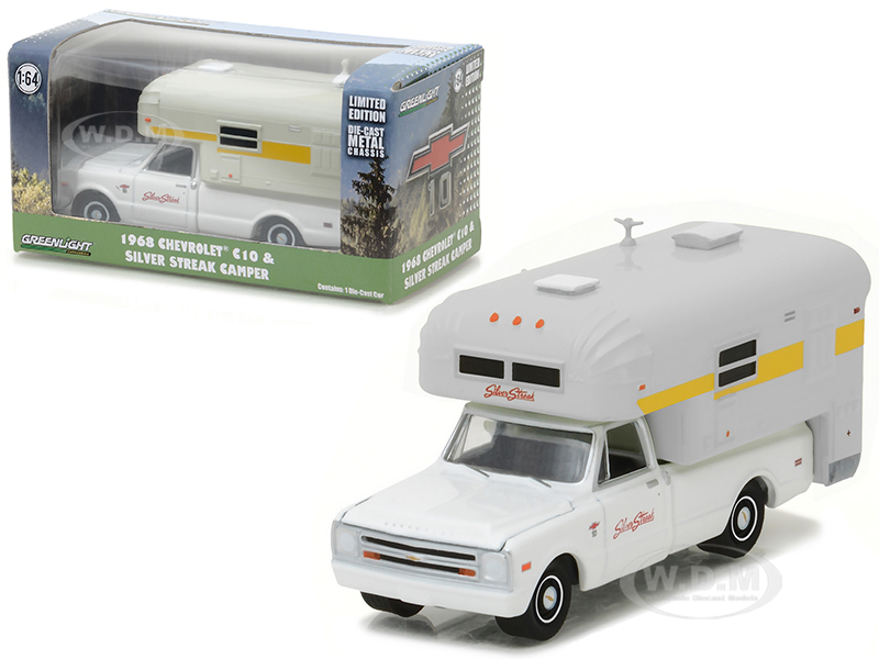 1968 Chevrolet C10 With Silver Streak Camper Hobby Exclusive 1/64 Diecast Model Car By Greenlight