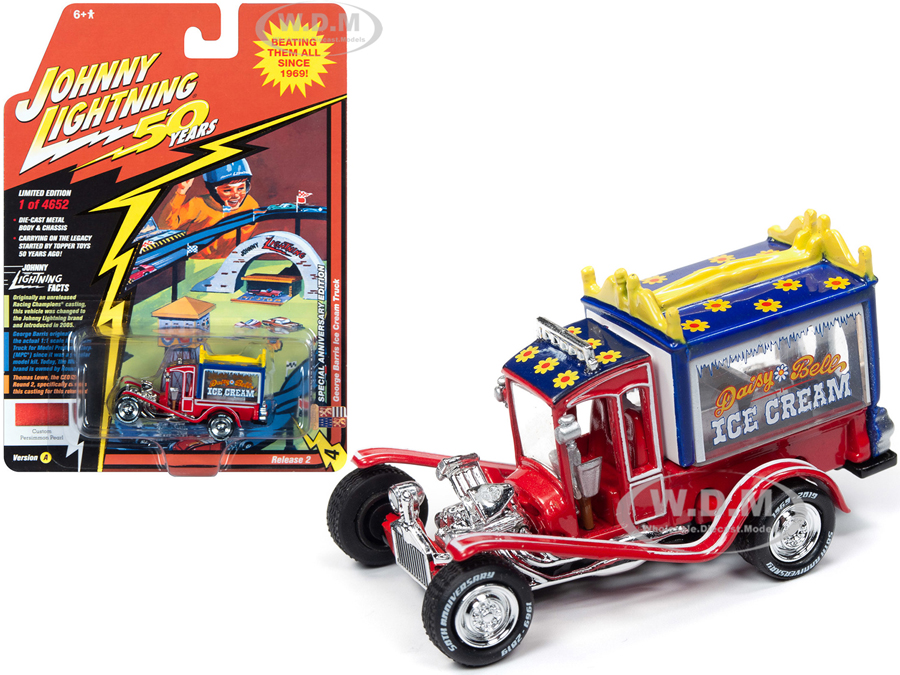 George Barris Ice Cream Truck "daisy Bell" Custom Persimmon Red Pearl Limited Edition To 4652 Pieces Worldwide "johnny Lightning 50th Anniversary" 1/