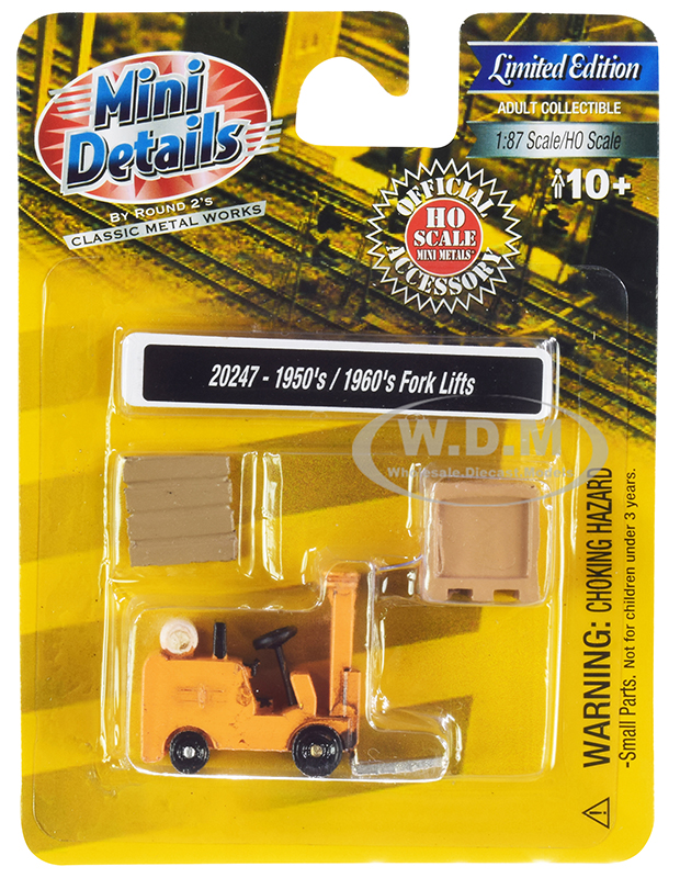 Image of 1950s-1960s Forklift Truck Yellow with Accessories 1/87 (HO) Scale Model by Classic Metal Works