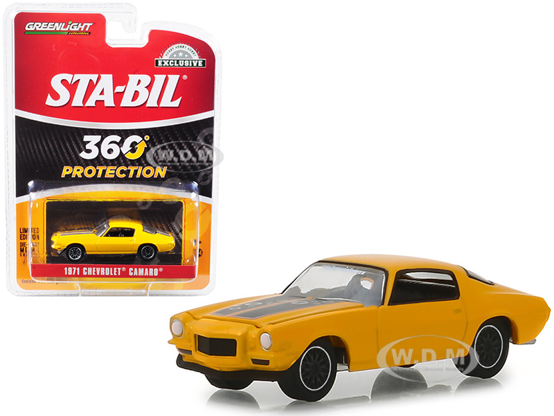 Image of 1971 Chevrolet Camaro Metallic Yellow "STA-BIL Protection" "Hobby Exclusive" 1/64 Diecast Model Car by Greenlight