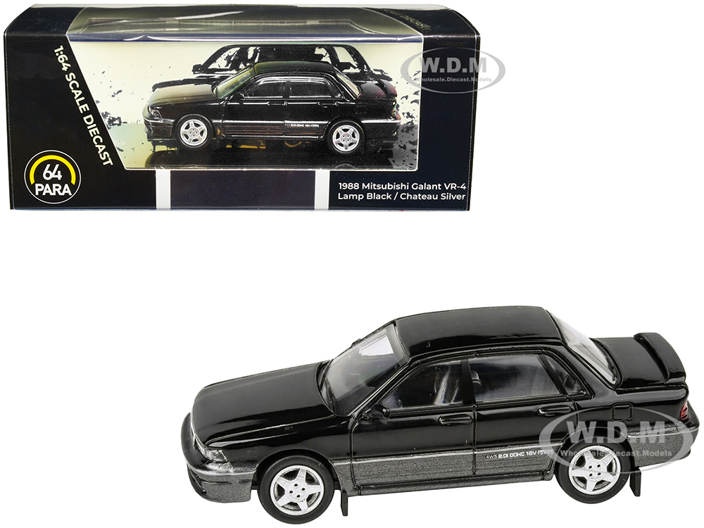 1988 Mitsubishi Galant VR-4 Lamp Black And Chateau Silver 1/64 Diecast Model Car By Paragon Models