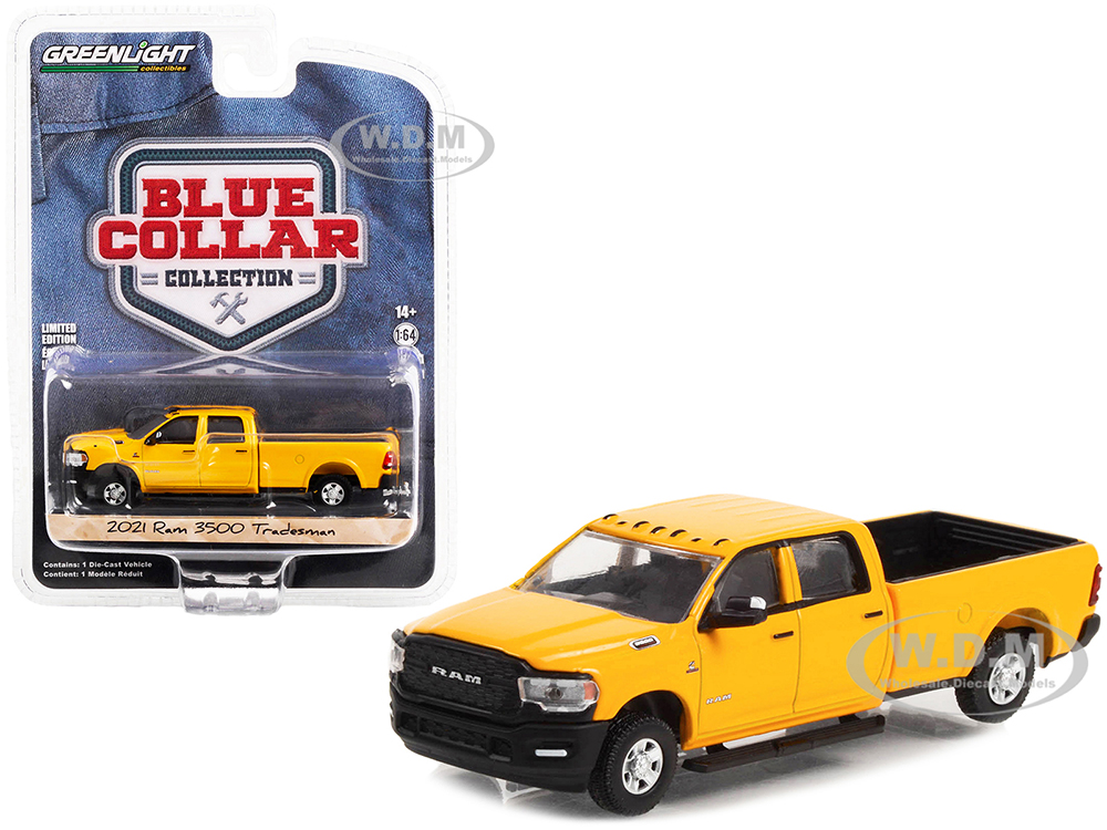 2021 Ram 3500 Tradesman Pickup Truck School Bus Yellow Blue Collar Collection Series 11 1/64 Diecast Model Car by Greenlight