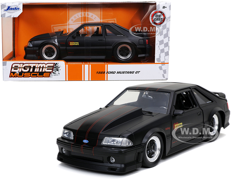 1989 Ford Mustang GT "Hooker" Matt Black with Red Stripes "Bigtime Muscle" 1/24 Diecast Model Car by Jada