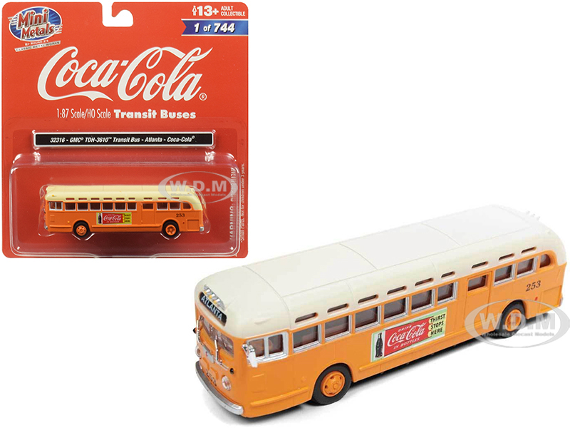 Image of GMC TDH-3610 Transit Bus (Atlanta) "Coca Cola" Orange with Cream Top 1/87 (HO) Scale Model by Classic Metal Works