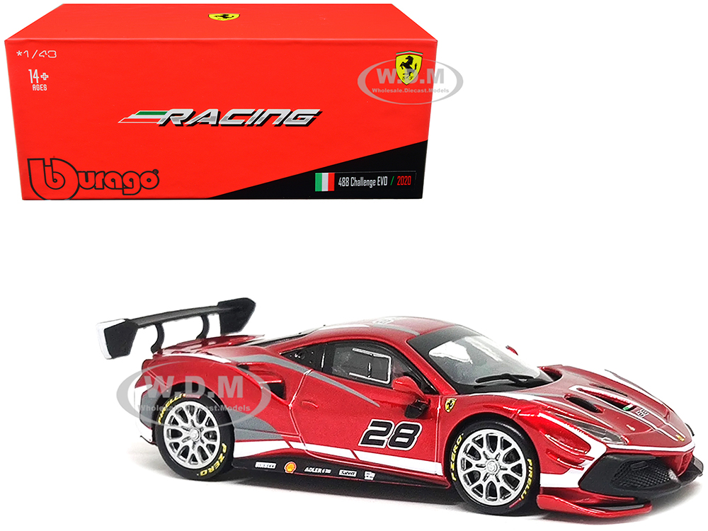 2020 Ferrari 488 Challenge EVO 28 Red with Graphics "Racing" Series 1/43 Diecast Model Car by Bburago