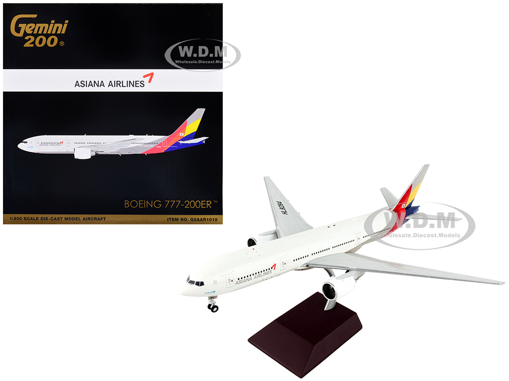 Boeing 777-200ER Commercial Aircraft Asiana Airlines White with Striped Tail Gemini 200 Series 1/200 Diecast Model Airplane by GeminiJets