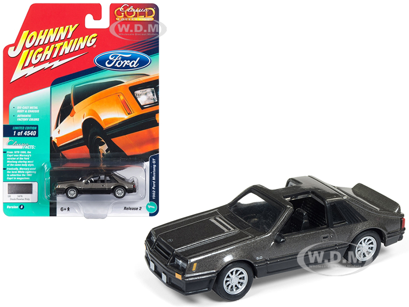 1982 Ford Mustang Gt 5.0 Dark Gray Metallic "classic Gold" Limited Edition To 4540 Pieces Worldwide 1/64 Diecast Model Car By Johnny Lightning