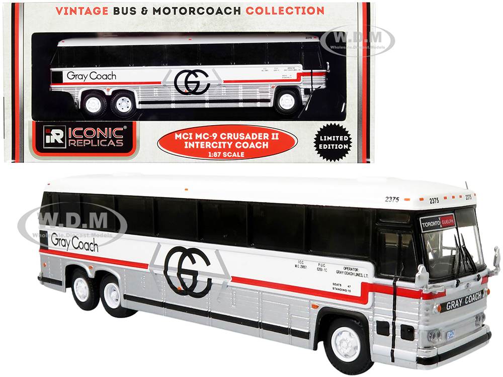 1980 MCI MC-9 Crusader II Intercity Coach Bus Toronto - Guelph (Ontario Canada) Gray Coach Vintage Bus & Motorcoach Collection 1/87 (HO) Diecast Model by Iconic Replicas