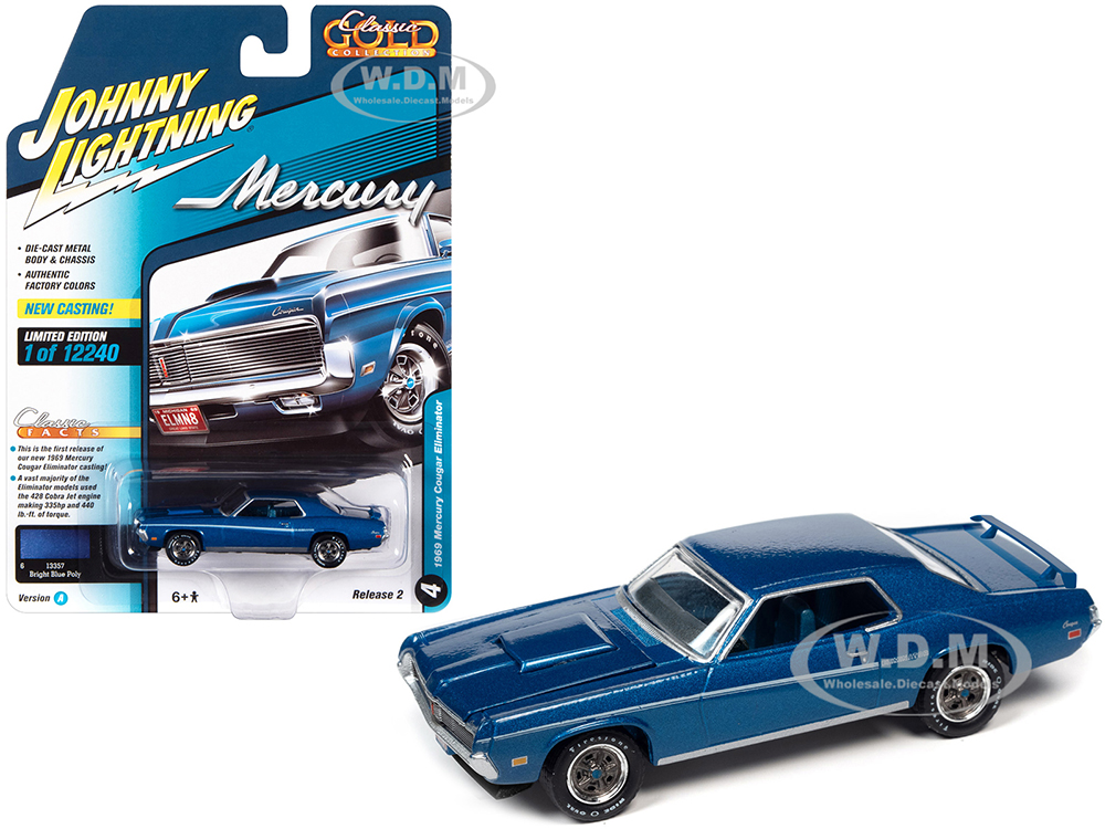 1969 Mercury Cougar Eliminator Bright Blue Metallic with White Stripes "Classic Gold Collection" Series Limited Edition to 12240 pieces Worldwide 1/6