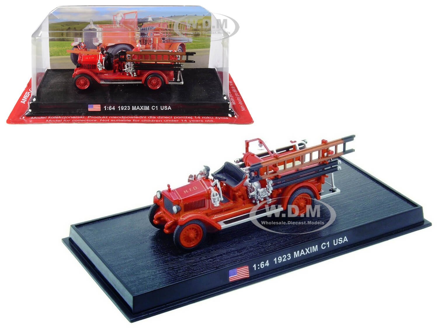 1923 Maxim C1 Fire Engine Red Houston Fire Department (H.F.D.) (Houston Texas) 1/64 Diecast Model By Amercom