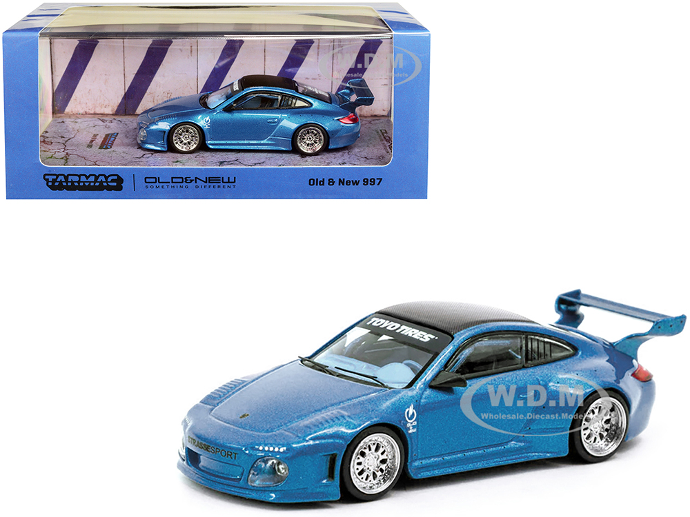 997 Old &amp; New Body Kit Blue Metallic with Carbon Top "Toyo Tires" "Road64" Series 1/64 Diecast Model Car by Tarmac Works