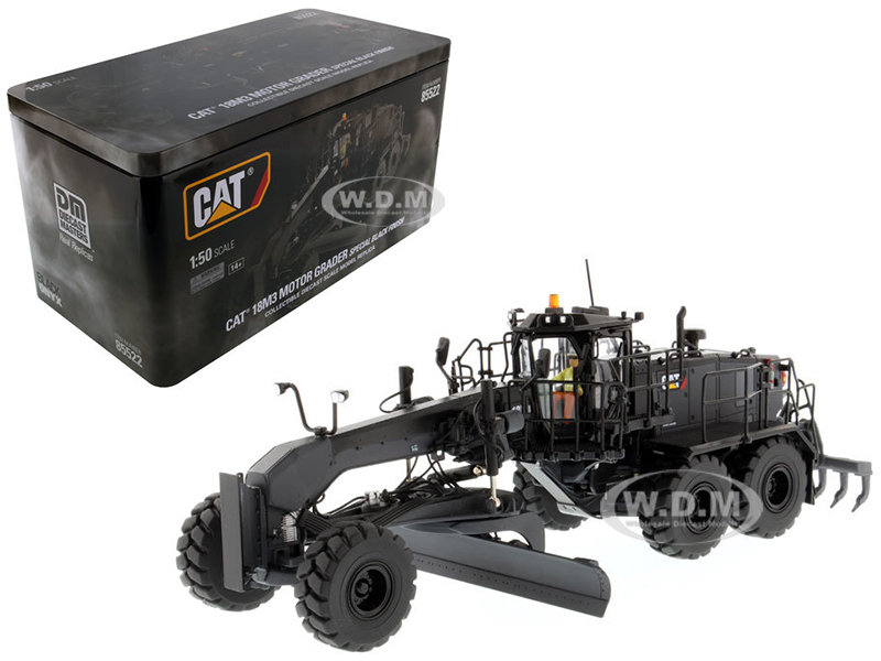 Cat Caterpillar 18m3 Motor Grader Special Edition In Black Onyx With Operator "high Line Series" 1/50 Diecast Model By Diecast Masters