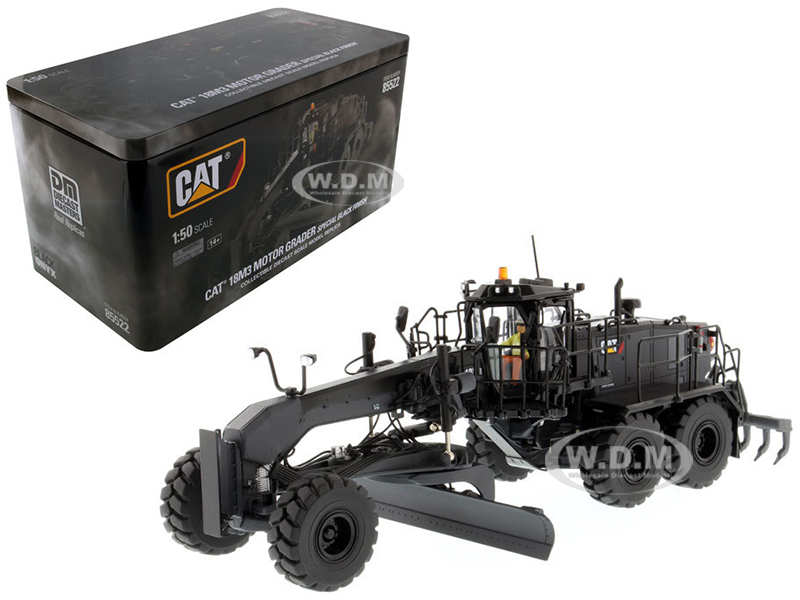 Image of CAT Caterpillar 18M3 Motor Grader Special Edition in Black Onyx with Operator "High Line Series" 1/50 Diecast Model by Diecast Masters