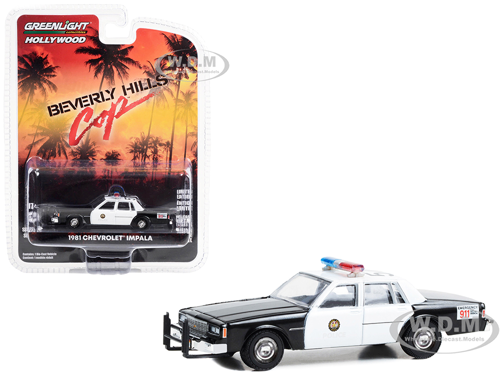 1981 Chevrolet Impala Police Black and White Beverly Hills Police Beverly Hills Cop (1984) Movie Hollywood Series Release 39 1/64 Diecast Model Car by Greenlight