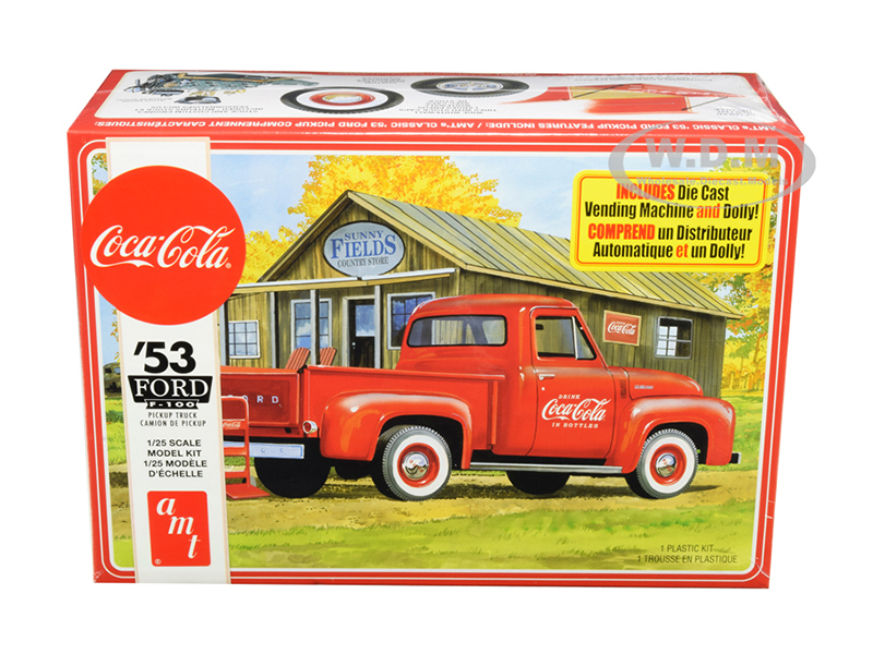 Skill 3 Model Kit 1953 Ford F-100 Pickup Truck "Coca-Cola" with Vending Machine and Dolly 1/25 Scale Model by AMT