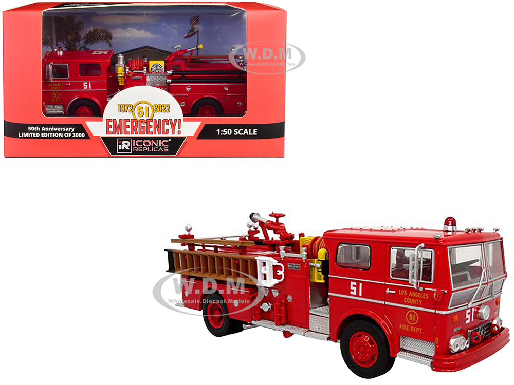 1973 Ward LaFrance Ambassador Fire Engine Los Angeles County Fire Department LA County FD (LACFD) Emergency! 50th Anniversary (1972-2022) Limited Edition to 3000 pieces Worldwide 1/50 Diecast Model by Iconic Replicas