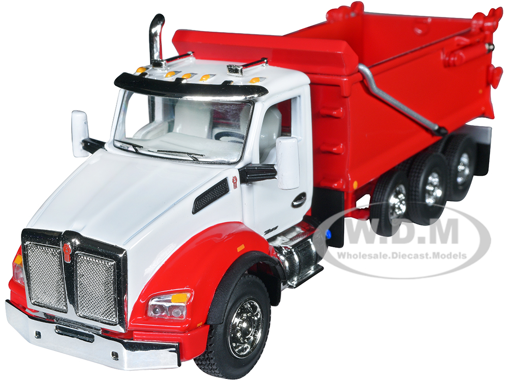 Kenworth T880 Day Cab with Rogue Transfer Dump Body Truck White and Viper Red 1/64 Diecast Model by DCP/First Gear