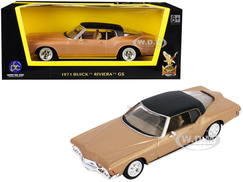 1971 Buick Riviera Gs Gold With Black Top 1/43 Diecast Model Car By Road Signature