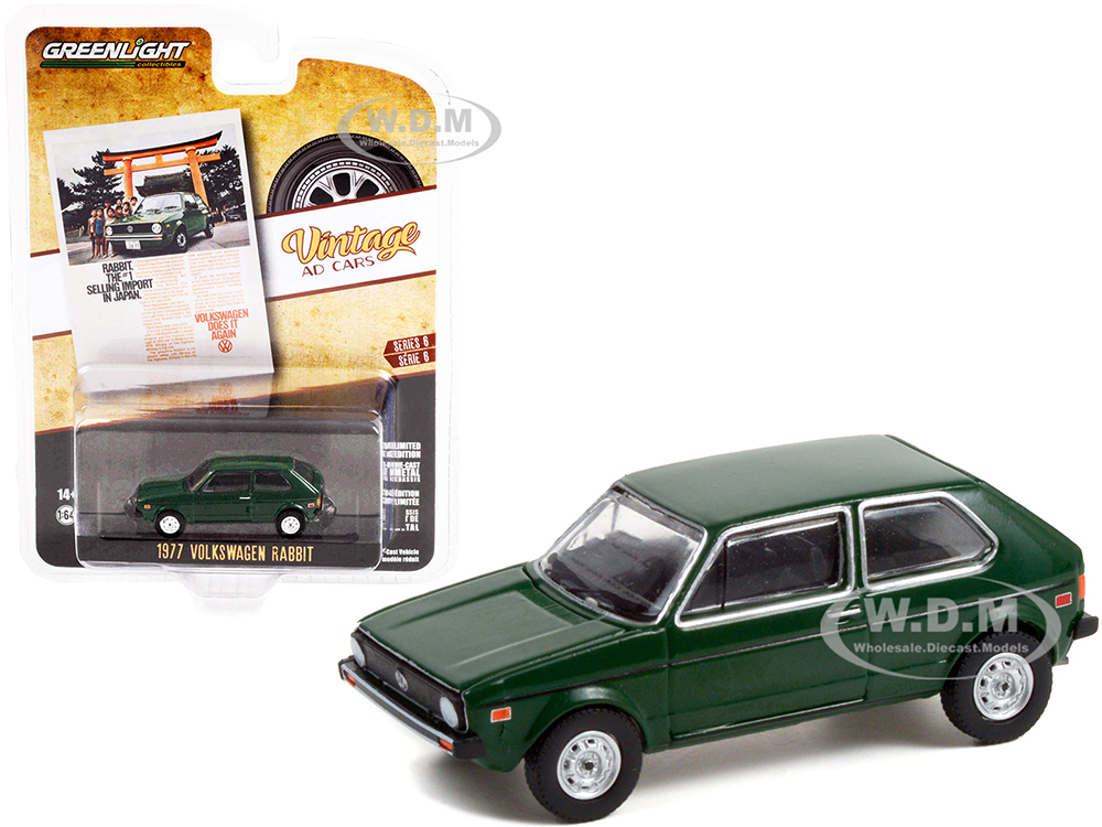 1977 Volkswagen Rabbit Dark Green "Rabbit. The 1 Selling Import In Japan" "Vintage Ad Cars" Series 6 1/64 Diecast Model Car by Greenlight