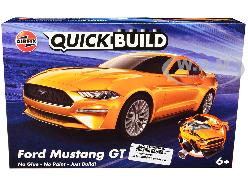 Skill 1 Model Kit Ford Mustang GT Orange Snap Together Painted Plastic Model Car Kit by Airfix Quickbuild