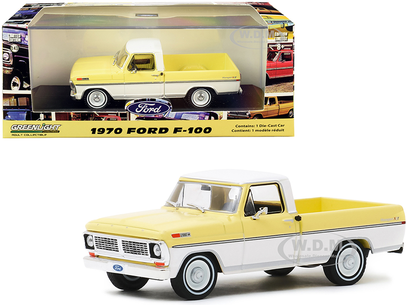 1970 Ford F-100 Ranger XLT Pickup Truck Pinto Yellow and Pure White 1/43 Diecast Model Car by Greenlight